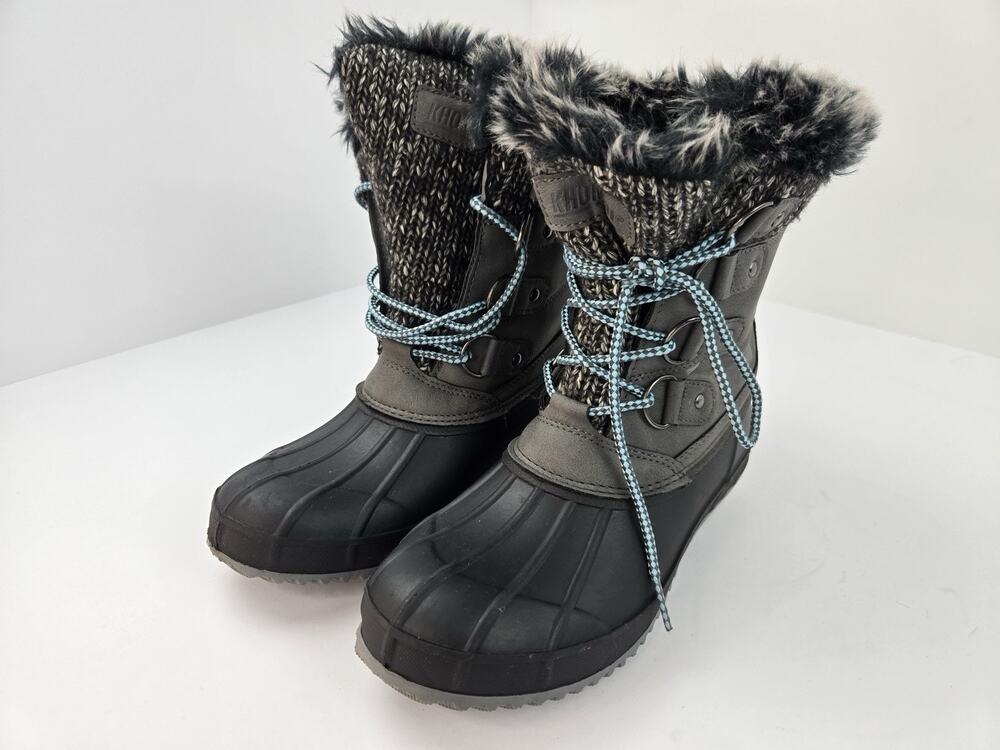 Khombu Women’s Kerigan Winter Water Proof Boots Black Grey Lace Up Size 9 Cozy